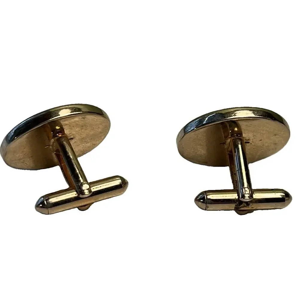 Vintage Tiger Eye Gold Tone Oval Cufflinks 1” Textured Frame Men’s Gift